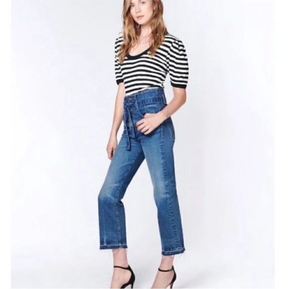 Veronica Beard Womens Blue Marlene 12'' Corset Cotton High Rise Cropped Jeans 28